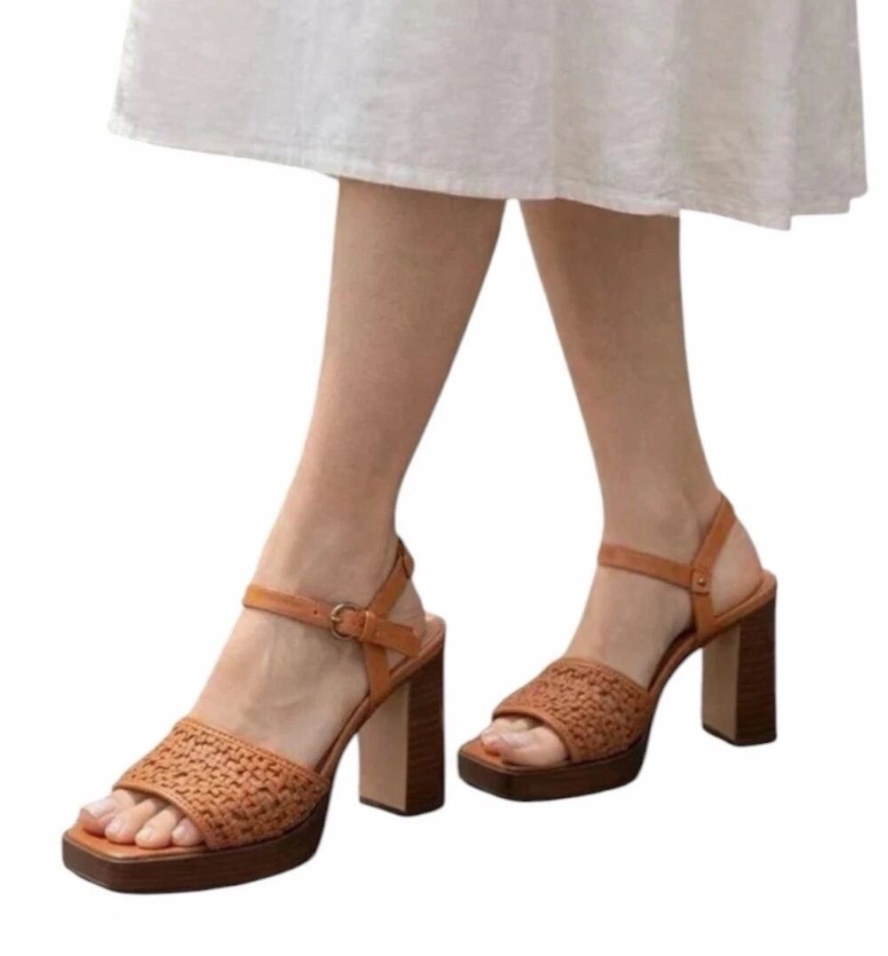 Katy Perry The Steady Ginger Biscuit Woven Platform Heels Ankle Strap Sandal 8.5